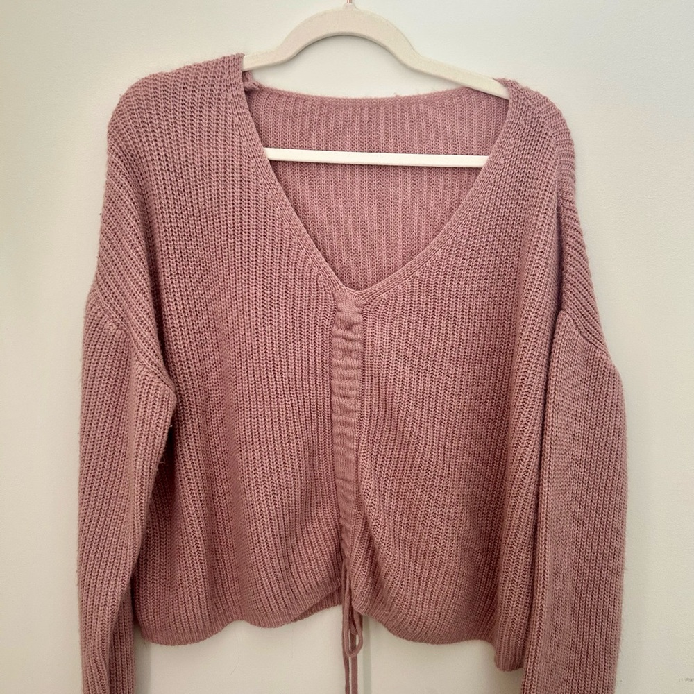 Pink V-Neck Knit Sweater